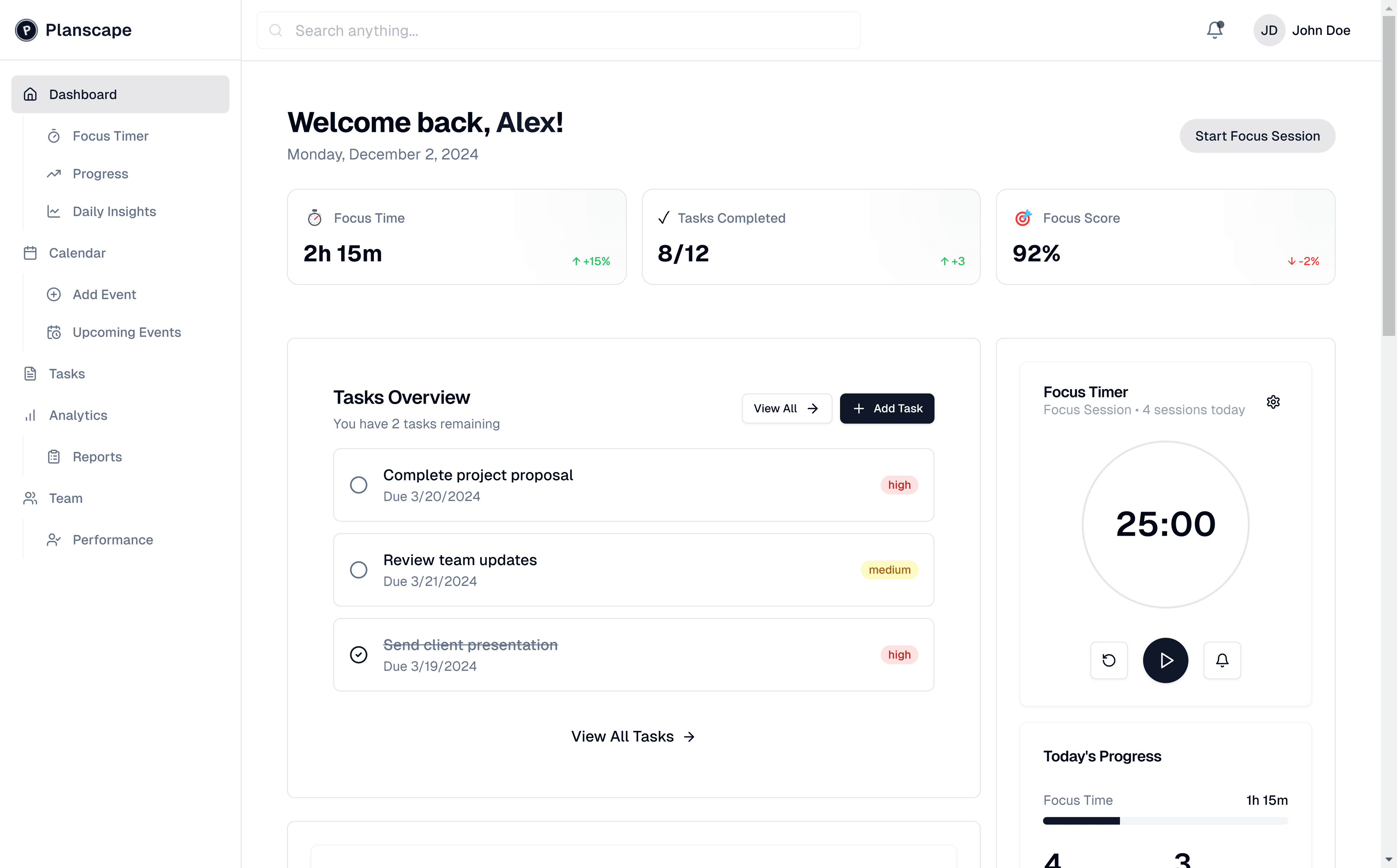 Smart Focus Dashboard Preview