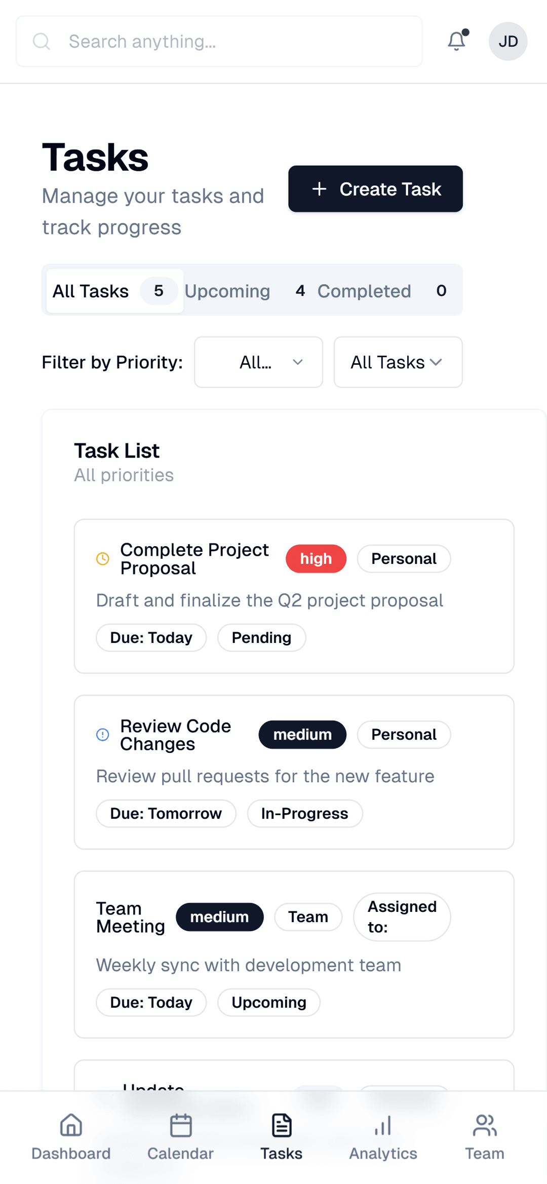 Task Management Screenshot